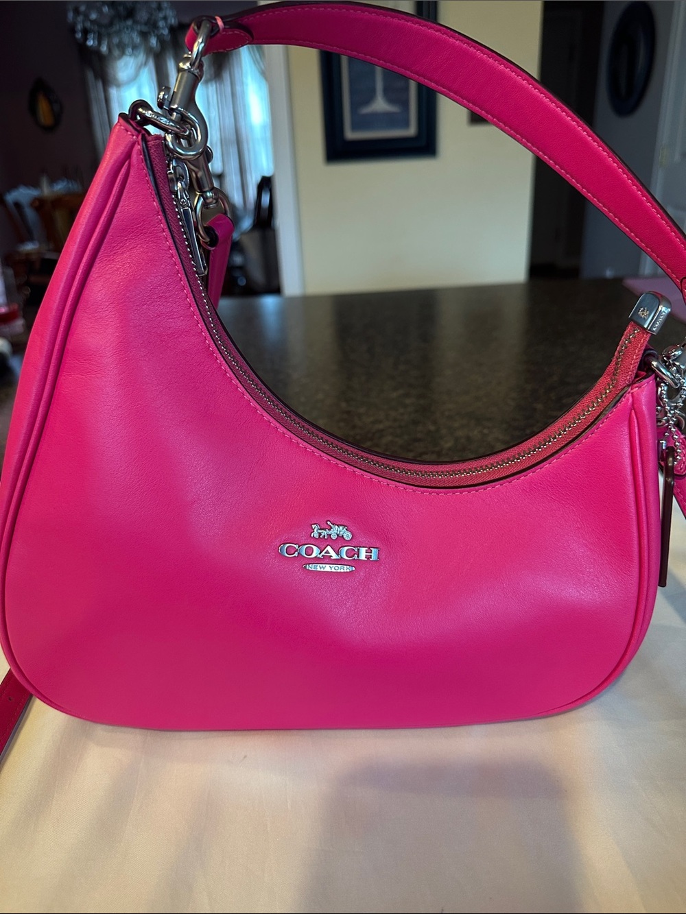 Coach Twisted Teri in Dragonfruit/Hot Pink Leather Shoulder Bag CBI01